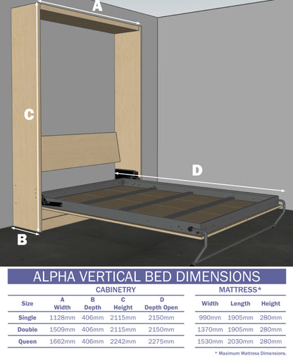 Alpha Double + Flat Pack Cabinetry Murphy Bed Kit